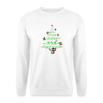 Drehbuch Weihnachtsbaum mit Schneemann - Unisex Pullover - Weiß - Vorne - Alina (178cm) & Michal (187cm)