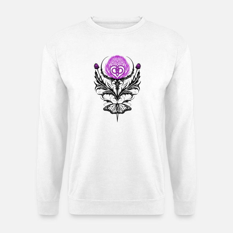 Distel mit Schmetterling Mutterknoten - Unisex Pullover - Weiß
