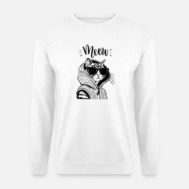 Sweat à capuche Miaou Chat avec lunettes de soleil - Sweat-shirt Unisexe - blanc