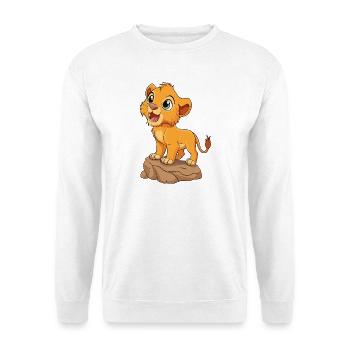 Bébé lionceau joyeux qui rugit, sur un rocher v03 - Sweat-shirt Unisexe - blanc - Devant