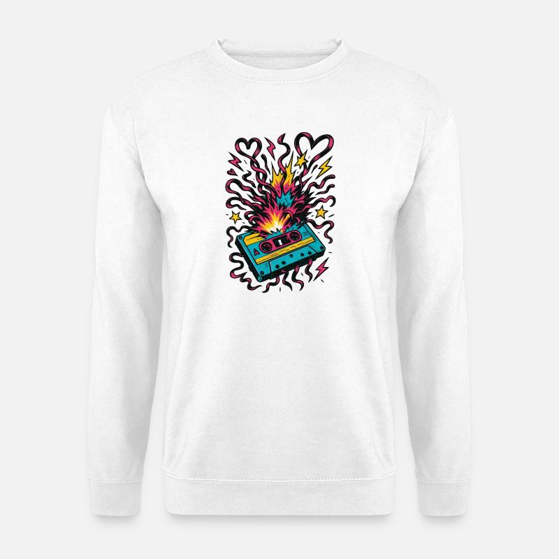 Cassette Explosion – 80s Tape Chaos - Unisex Sweatshirt - white