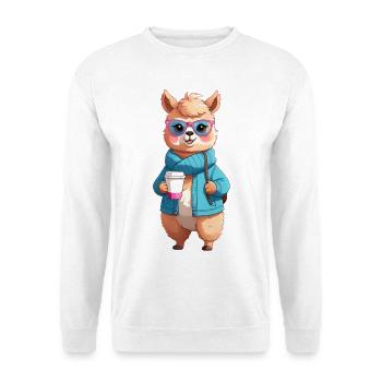 Kaffee Alpaka im Hoodie mit Brille - Unisex Pullover - Weiß - Vorne