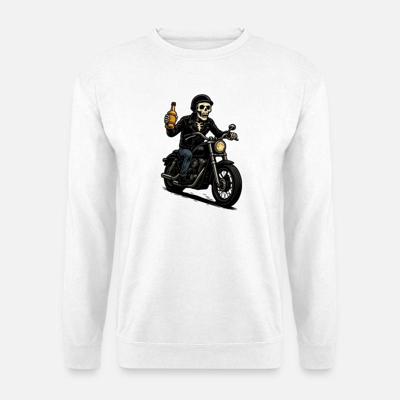 Skelett-Biker mit Flasche - Unisex Pullover - Weiß