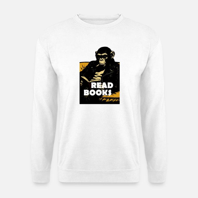 Chimp liest Bücher - Unisex Pullover - Weiß