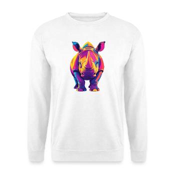 Farbenfroher Rhino Pop Art buntes Nashorn Motiv - Unisex Pullover - Weiß - Vorne