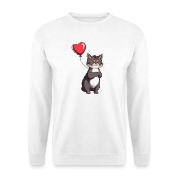 Katze mit Herz Ballon Geschenk Geburtstag - Unisex Pullover - Weiß - Vorne