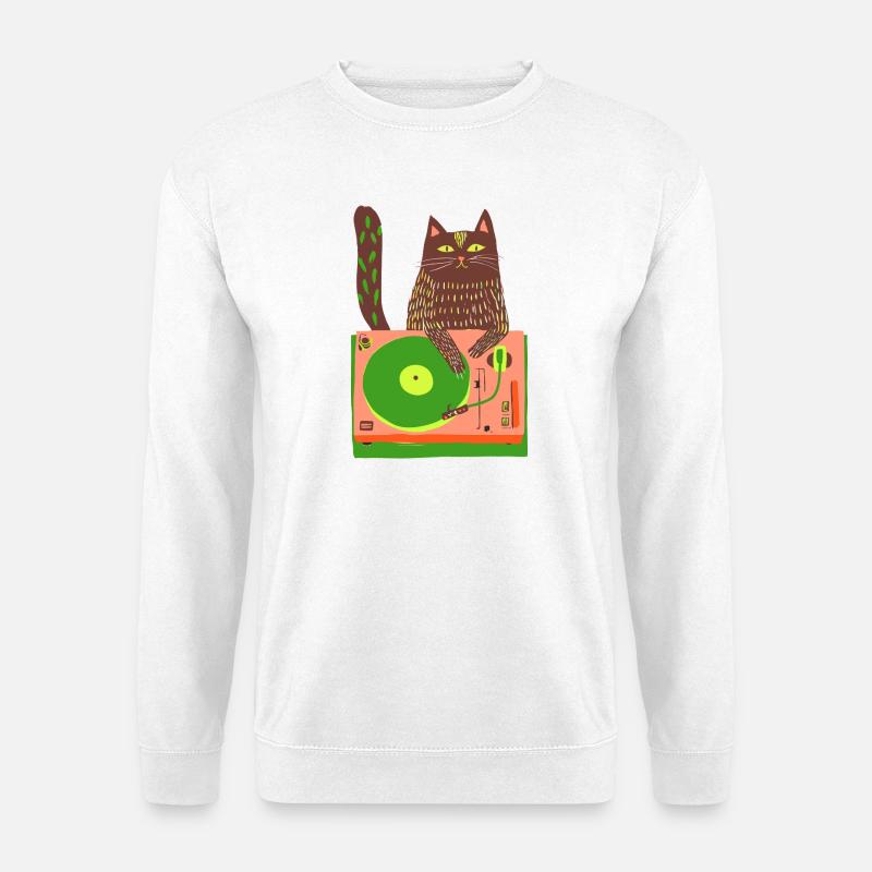 Cat DJ on Neon Turntable - Unisex Sweatshirt - white