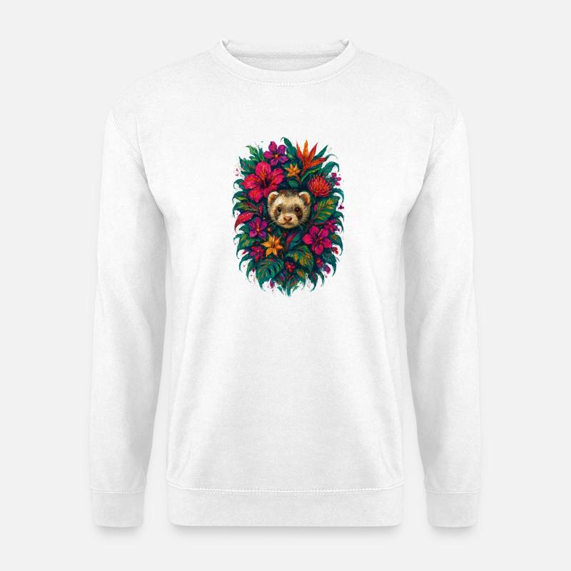 Frettchen, tropische exotische Hibiskusblüten - Unisex Pullover - Weiß