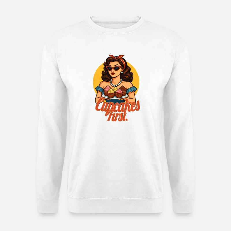 Cupcakes First Retro Pin Up Design - Unisex Pullover - Weiß
