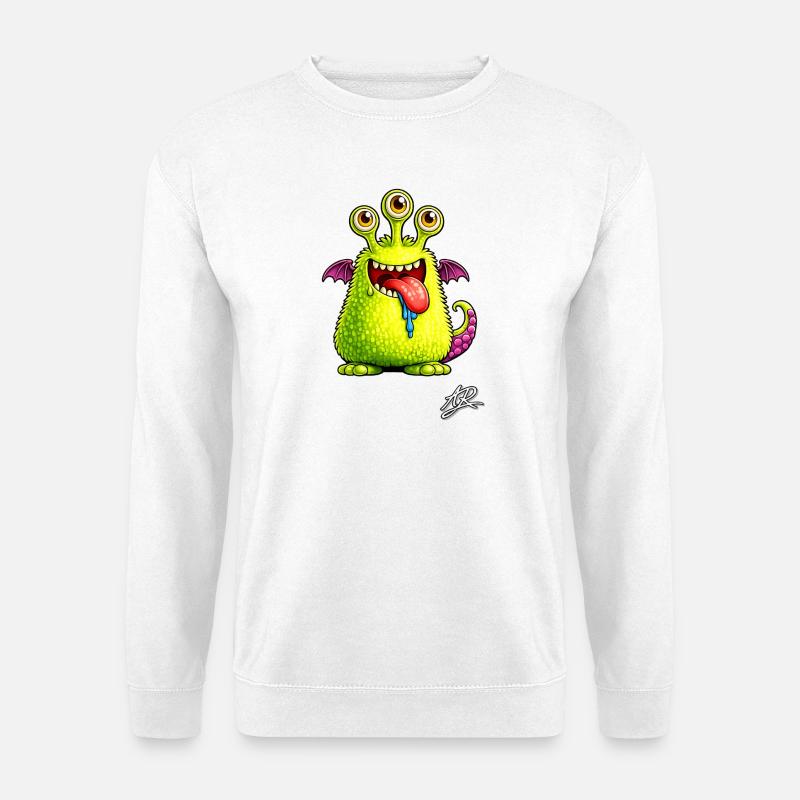 Grünes Dreiäugiges Monster - Unisex Pullover - Weiß