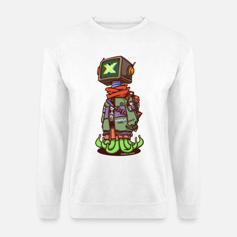 Neon X Robot Scout mit Flammenstiefeln - Unisex Pullover - Weiß