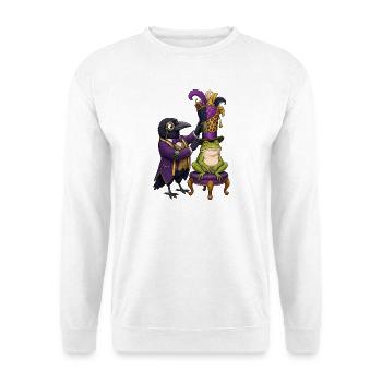 Rabe als Hutmacher mit Frosch im Zauberzylinder - Unisex Pullover - Weiß - Vorne