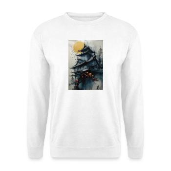 Pagode unter dem Mond in Aquarell - Unisex Pullover - Weiß - Vorne