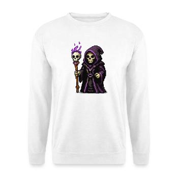 Pixel Grim Reaper Nebelstab - Unisex Pullover - Weiß - Vorne - Alina (178cm) & Michal (187cm)