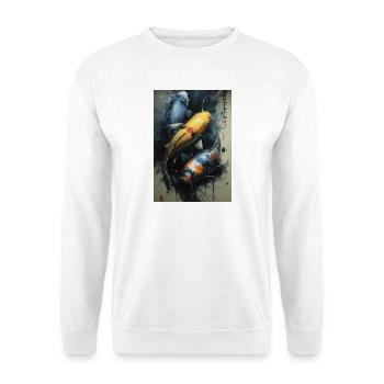 Koi Aquarell Blau und Gold - Unisex Pullover - Weiß - Vorne - Alina (178cm) & Michal (187cm)