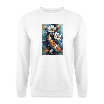 Aquarell-Koi und Blumen - Unisex Pullover - Weiß - Vorne - Alina (178cm) & Michal (187cm)