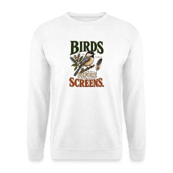 Birds Before Screens - Unisex Pullover - Weiß - Vorne - Alina (178cm) & Michal (187cm)