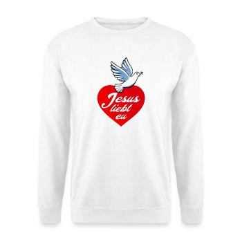 Jesus liebt eu - Unisex Pullover - Weiß - Vorne - Alina (178cm) & Michal (187cm)