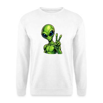 Alien Peace Zeichen - Unisex Pullover - Weiß - Vorne - Alina (178cm) & Michal (187cm)