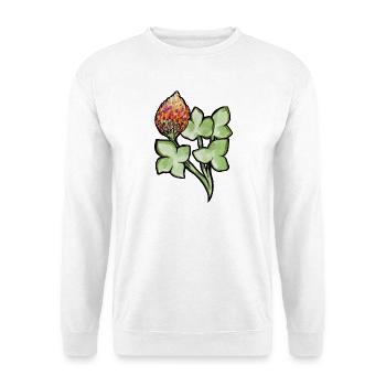 Aquarell Protea mit Kleeblättern - Unisex Pullover - Weiß - Vorne - Alina (178cm) & Michal (187cm)