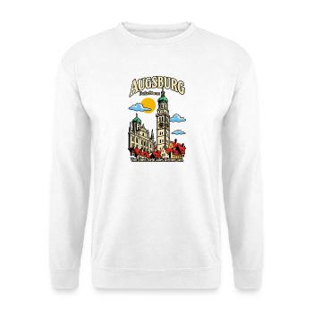 Augsburg Perlachturm von oben - Unisex Pullover - Weiß - Vorne - Alina (178cm) & Michal (187cm)