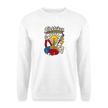 Elektriker Ohne uns wird's duster - Unisex Pullover - Weiß - Vorne - Alina (178cm) & Michal (187cm)