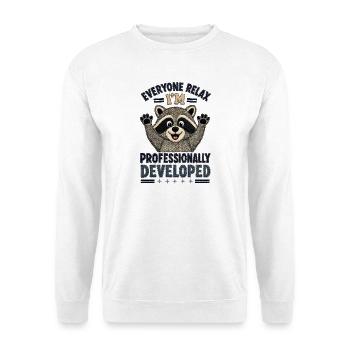 Kunstgestickter Waschbär professionell entwickelt - Unisex Pullover - Weiß - Vorne - Alina (178cm) & Michal (187cm)
