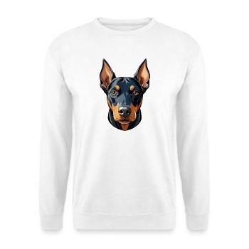 Doberman Pinscher Hundekopf - Unisex Pullover - Weiß - Vorne - Alina (178cm) & Michal (187cm)