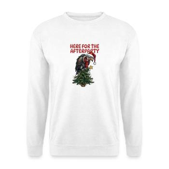 Afterparty Geier am Weihnachtsbaum - Unisex Pullover - Weiß - Vorne - Alina (178cm) & Michal (187cm)