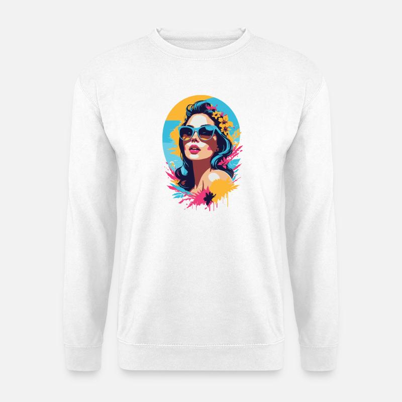 Schöne Frau am sonnigen Sommerstrand - Unisex Pullover - Weiß