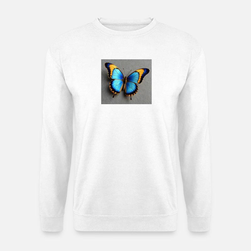 Kobaltblauer Schmetterling mit Orangenkante - Unisex Pullover - Weiß