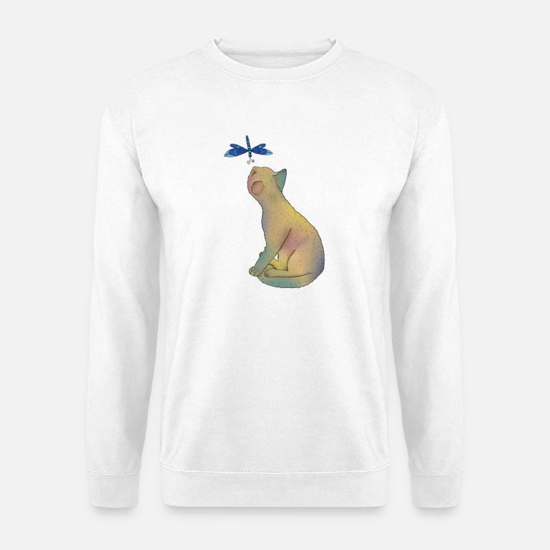 Katze mit blauer Libelle - Unisex Pullover - Weiß
