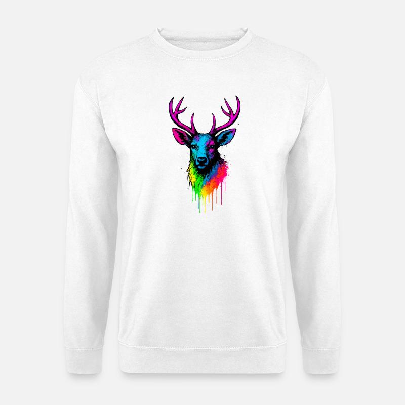 Regenbogen Hirsch Neon Splash - Unisex Pullover - Weiß