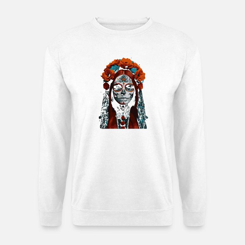 Zuckerschädel Königin Blumenkrone - Unisex Pullover - Weiß