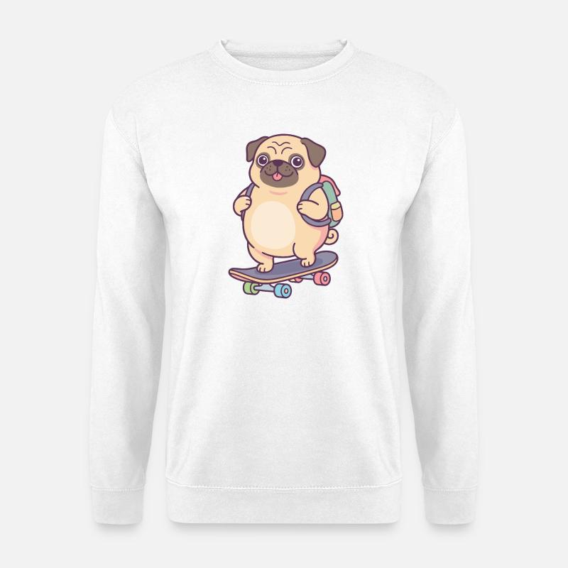 Pug Skateboard Rucksack - Unisex Pullover - Weiß