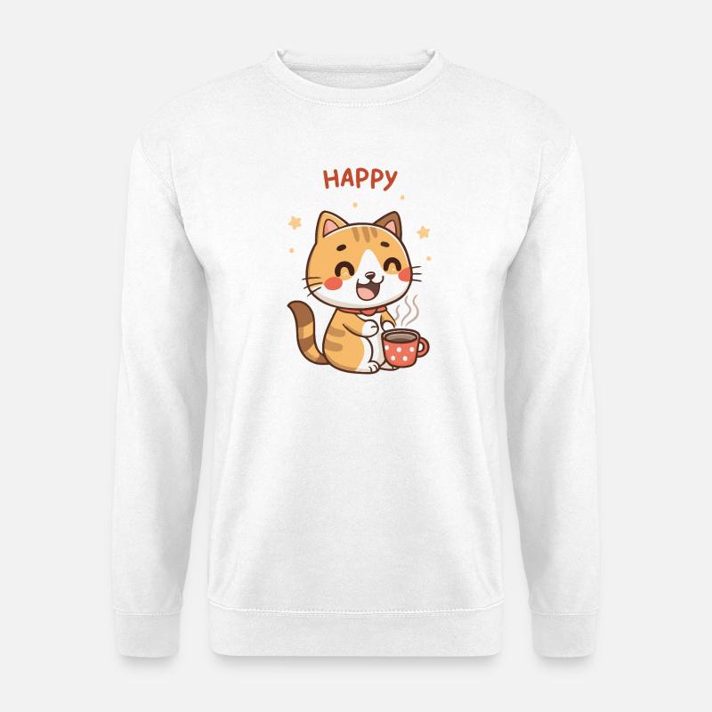 Happy Hot Drink Katze - Unisex Pullover - Weiß