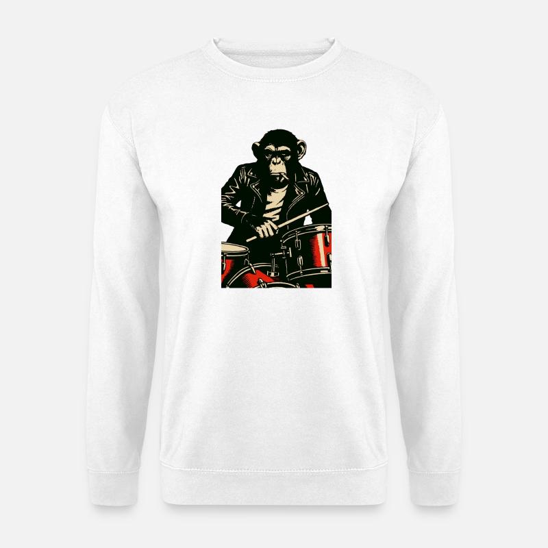 Chimp Drummer in Leather Jacket - Unisex Sweatshirt - white