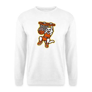 Angry Cat Basketball-Dunk-Maskottchen-Design - Unisex Pullover - Weiß - Vorne - Alina (178cm) & Michal (187cm)
