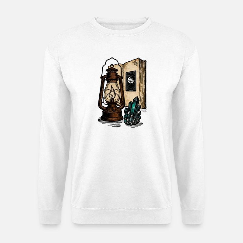 Laterne, Buch und Kristalle - Unisex Pullover - Weiß