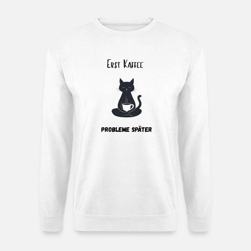 Zen Katze mit Kaffeetasse - Unisex Pullover - Weiß