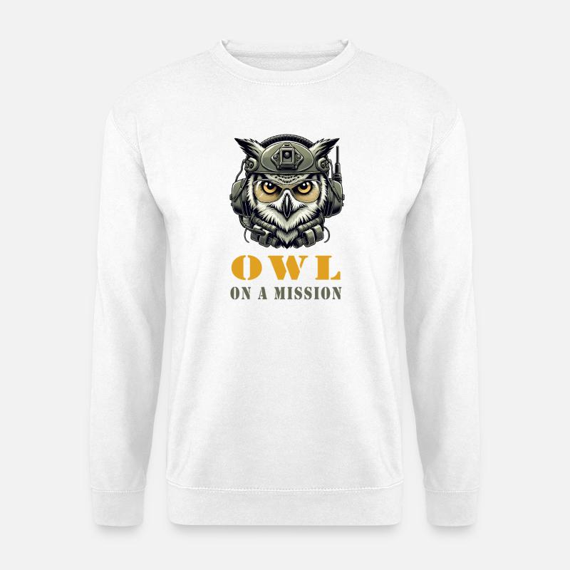 Eule auf Mission - Unisex Pullover - Weiß