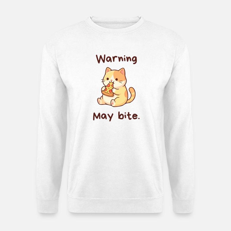 Warning May Bite - Kawaii Pizza Cat - Unisex Pullover - Weiß