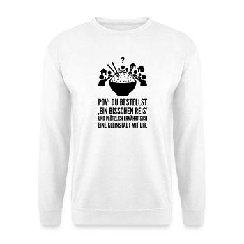 Chinesisch Essen Riesen Portion Reis - Unisex Pullover - Weiß - Vorne - Alina (178cm) & Michal (187cm)