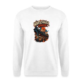 Warschauer Straße – Friedrichshain bei Nacht - Unisex Pullover - Weiß - Vorne - Alina (178cm) & Michal (187cm)