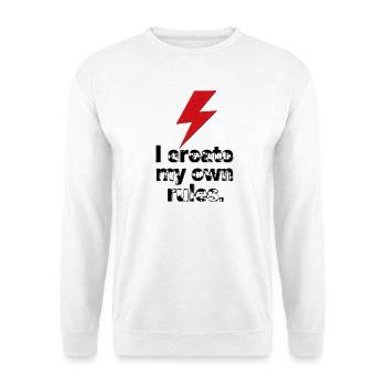 Eigene Regeln Blitzgrafik - Unisex Pullover - Weiß - Vorne - Alina (178cm) & Michal (187cm)