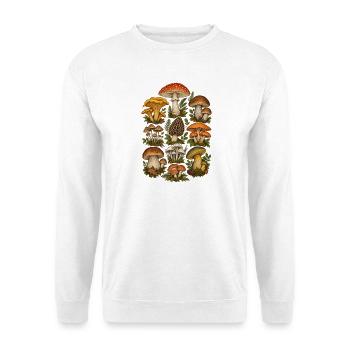 Vintage Pilze Sammler Natur Liebhaber T-Shirt - Unisex Pullover - Weiß - Vorne - Alina (178cm) & Michal (187cm)
