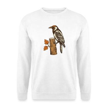 Specht am Herbststamm - Unisex Pullover - Weiß - Vorne - Alina (178cm) & Michal (187cm)