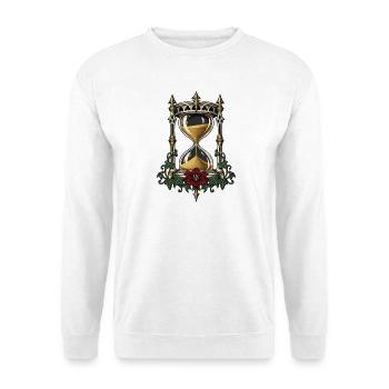 Sanduhr mit Efeu – Gothic Art - Unisex Pullover - Weiß - Vorne - Alina (178cm) & Michal (187cm)