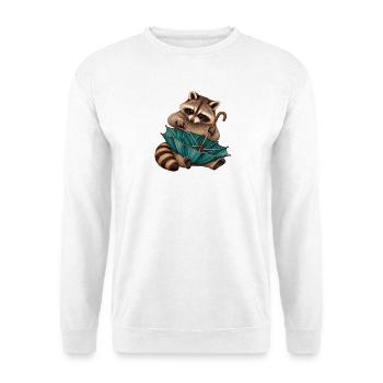 Waschbär repariert einen Regenschirm - Unisex Pullover - Weiß - Vorne - Alina (178cm) & Michal (187cm)