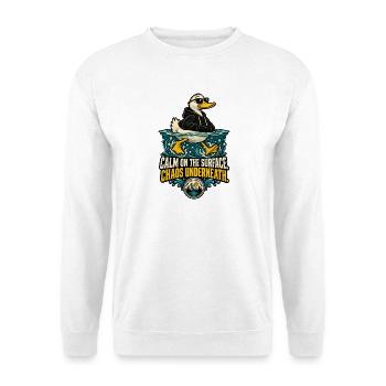 RobVibe Wildclub – Ruhige Oberflächenente - Unisex Pullover - Weiß - Vorne - Alina (178cm) & Michal (187cm)